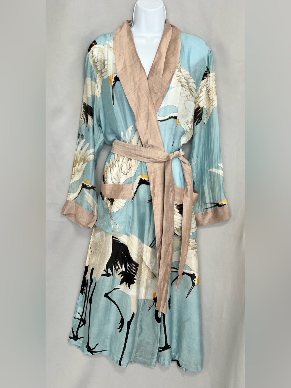 One Hundred Stars Duster Kimono Jacket Gown One Size Crane Bird Lightweight